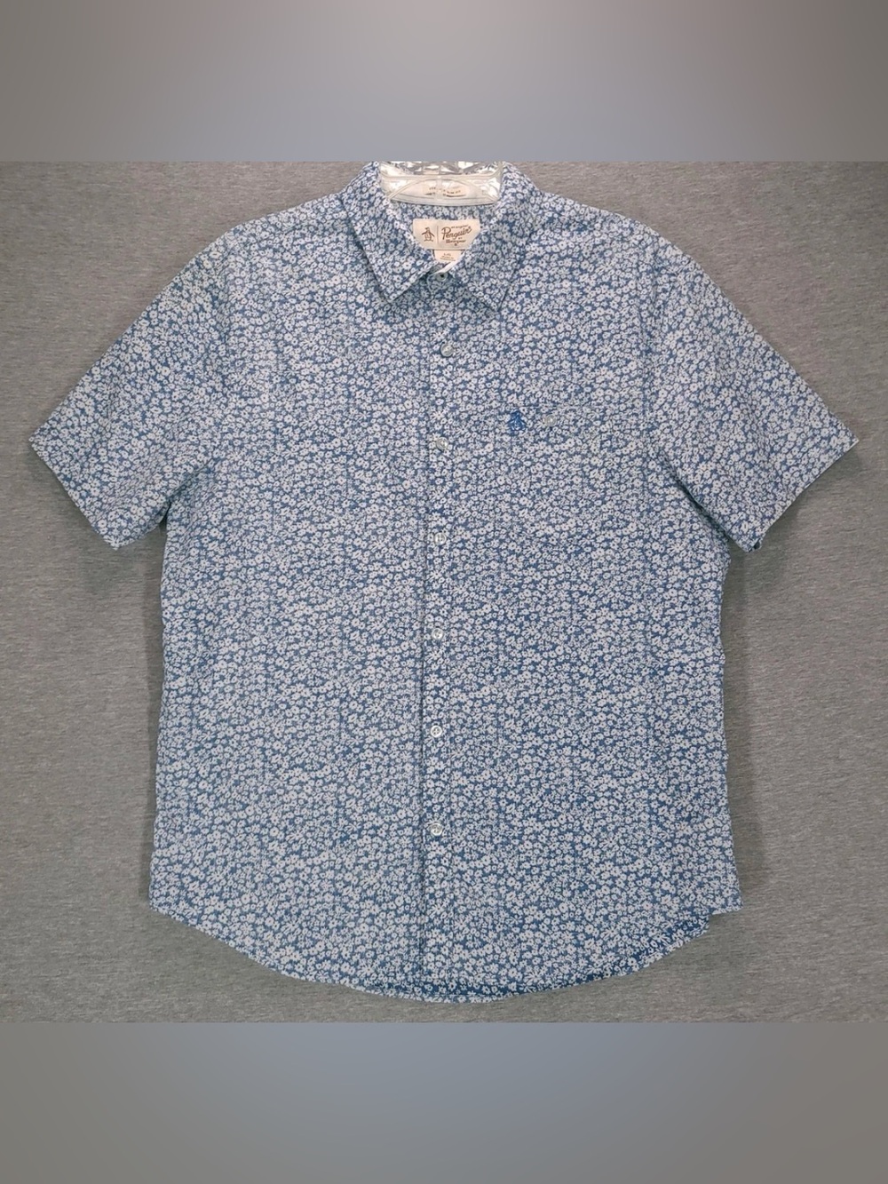Original Penguin Blue and White Floral Short-Sleeve Button-Down Shirt